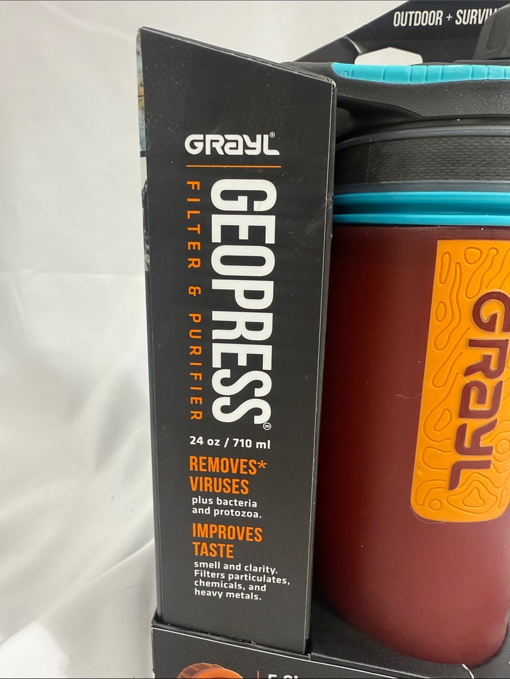 Geopress Filtered Water Bottle - Red with Orange Accent - Picture 2 of 3